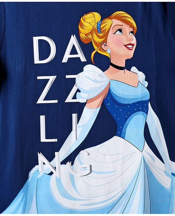 Pine Kids Disney Single Jersey Knit Half Sleeves T-Shirt with Cinderella Graphics - Blue