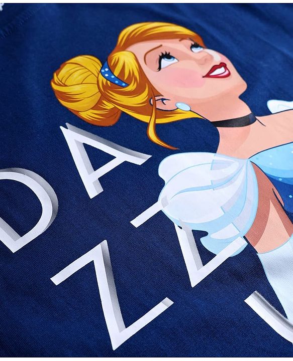 Pine Kids Disney Single Jersey Knit Half Sleeves T-Shirt with Cinderella Graphics - Blue