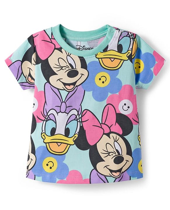 Babyhug Disney Single Jersey Knit Half Sleeves T-Shirt with Minnie & Friends Graphic - Multicolor