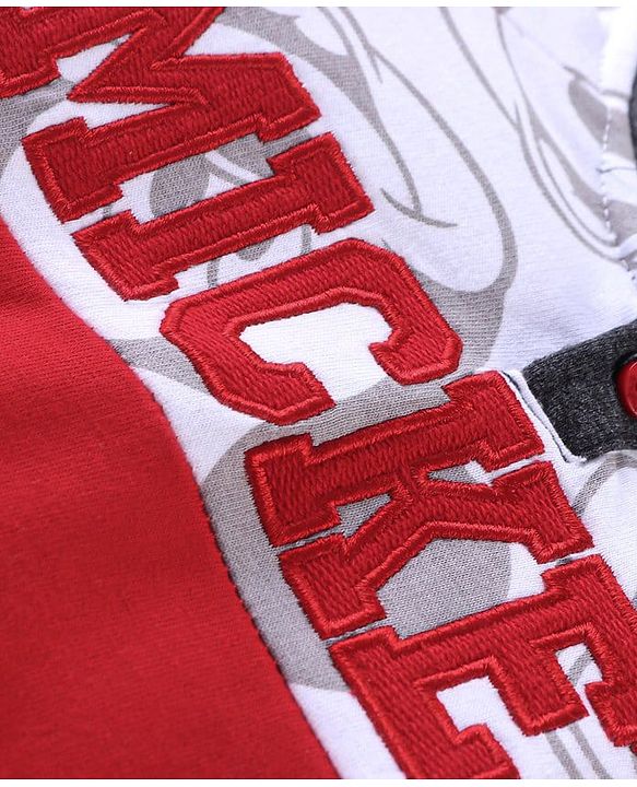 Babyhug Disney Terry Knit  Drop Shoulder Full Sleeves  Hooded Sweatshirt with Mickey Mouse Graphics & Kangaroo Pocket  - Red White & Grey