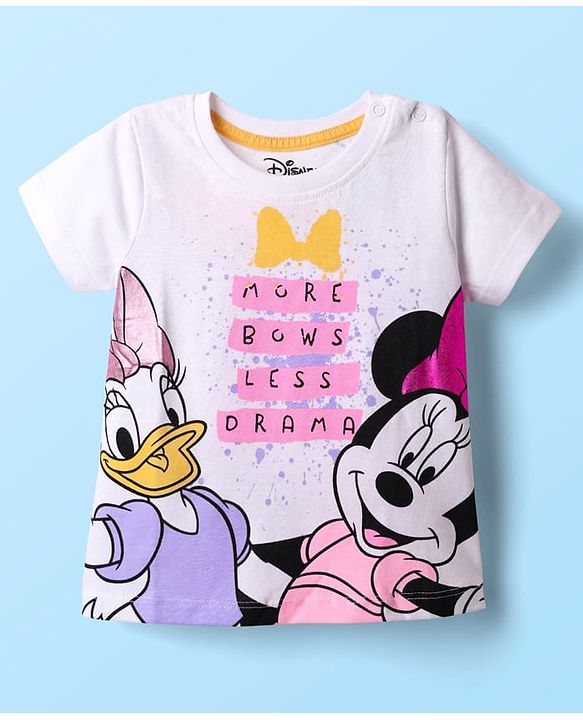 Babyhug Disney Single Jersey Knit Half Sleeves T-Shirt with Front & Back Minnie and Friends Graphic - White