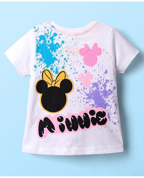 Babyhug Disney Single Jersey Knit Half Sleeves T-Shirt with Front & Back Minnie and Friends Graphic - White