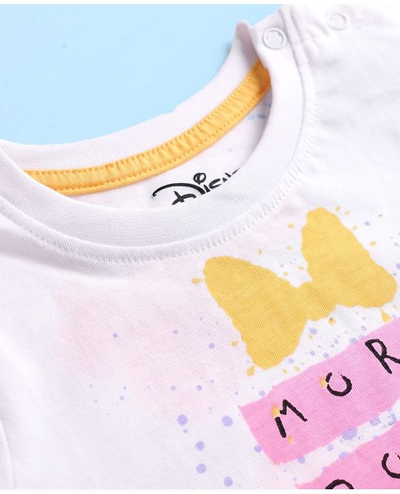 Babyhug Disney Single Jersey Knit Half Sleeves T-Shirt with Front & Back Minnie and Friends Graphic - White