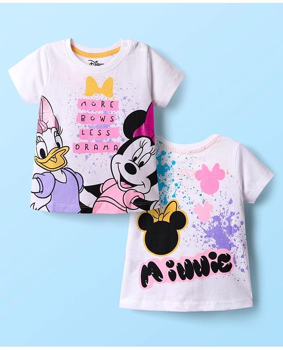 Babyhug Disney Single Jersey Knit Half Sleeves T-Shirt with Front & Back Minnie and Friends Graphic - White