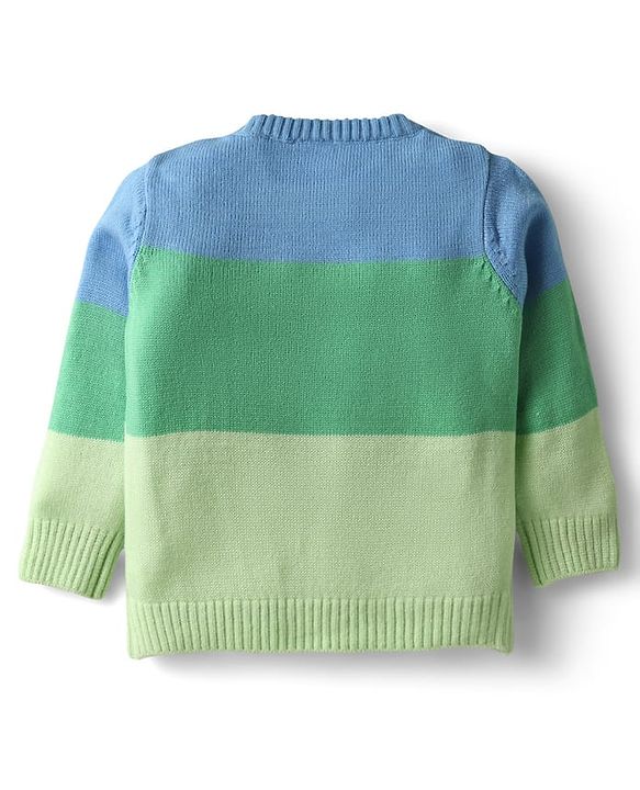 Babyhug Knit Full Sleeves Striped Animal Embroidered Pullover Sweater Set - Multi Colour