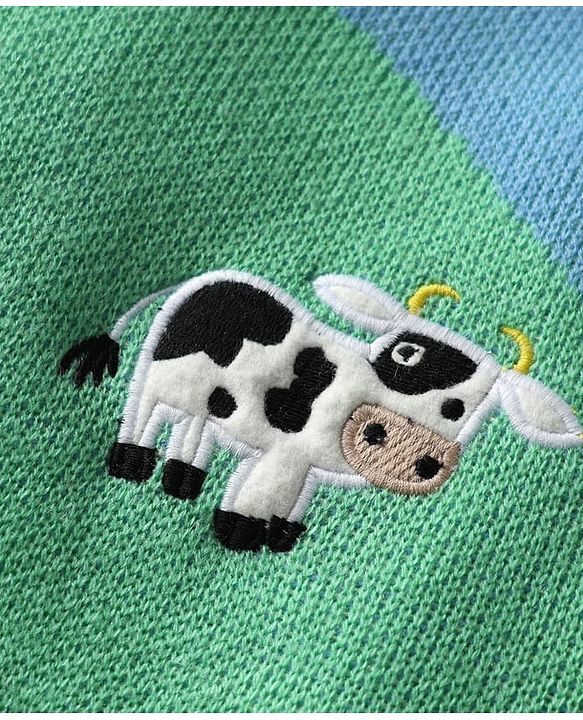 Babyhug Knit Full Sleeves Striped Animal Embroidered Pullover Sweater Set - Multi Colour