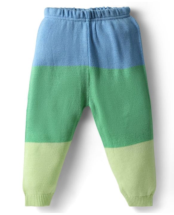 Babyhug Knit Full Sleeves Striped Animal Embroidered Pullover Sweater Set - Multi Colour