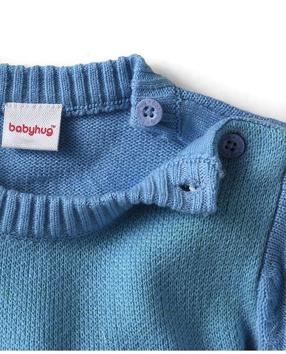Babyhug Knit Full Sleeves Striped Animal Embroidered Pullover Sweater Set - Multi Colour