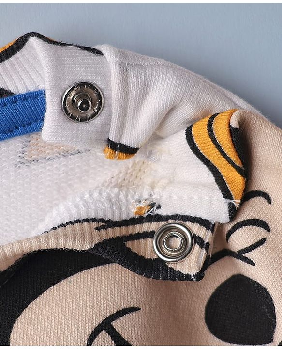 Babyhug DisneyÂ Terry Knit Drop Shoulder Oversized Full Sleeves Sweatshirt With Mickey & Friends Print & Badge Detailing - White
