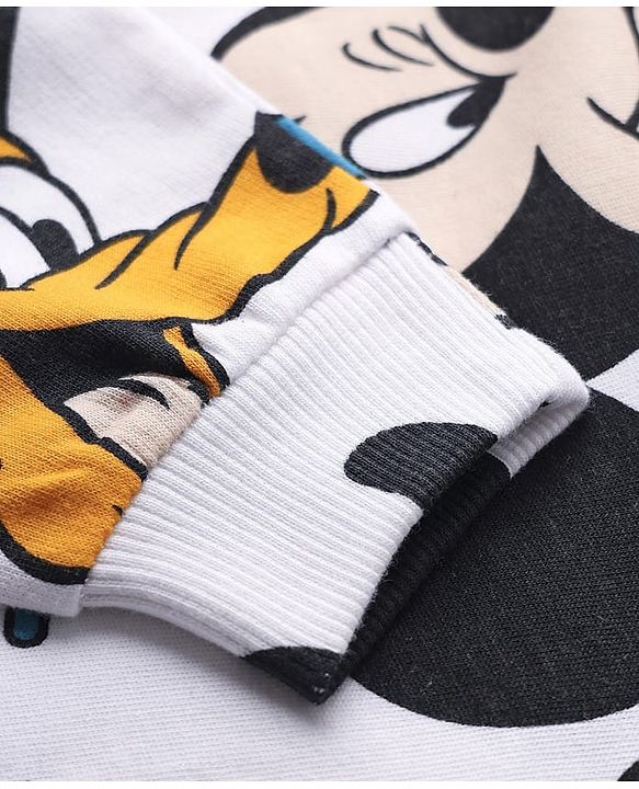 Babyhug DisneyÂ Terry Knit Drop Shoulder Oversized Full Sleeves Sweatshirt With Mickey & Friends Print & Badge Detailing - White