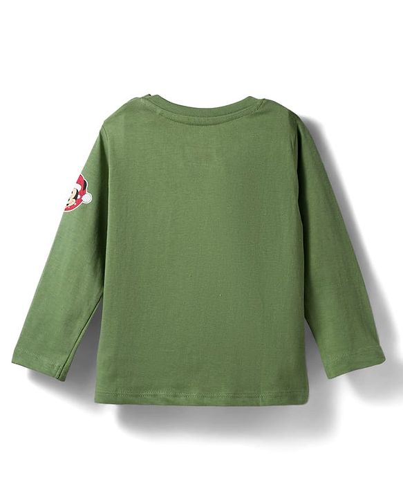 Babyhug Disney Single Jersey Knit Full Sleeves T-Shirt with Mickey Mouse Graphics & Sequin Badge Detailing - Green