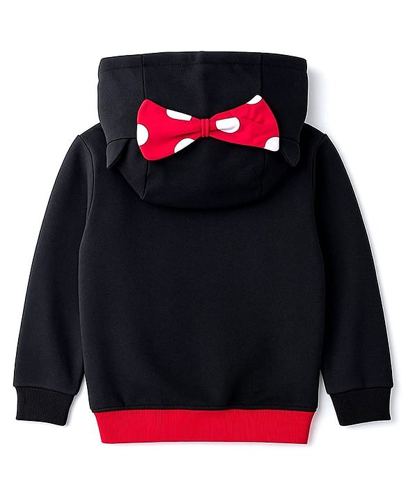 Babyhug Disney Terry Knit Full Sleeves Hooded Sweatjacket With Minnie Mouse Graphics & Bow Applique - Red & Black