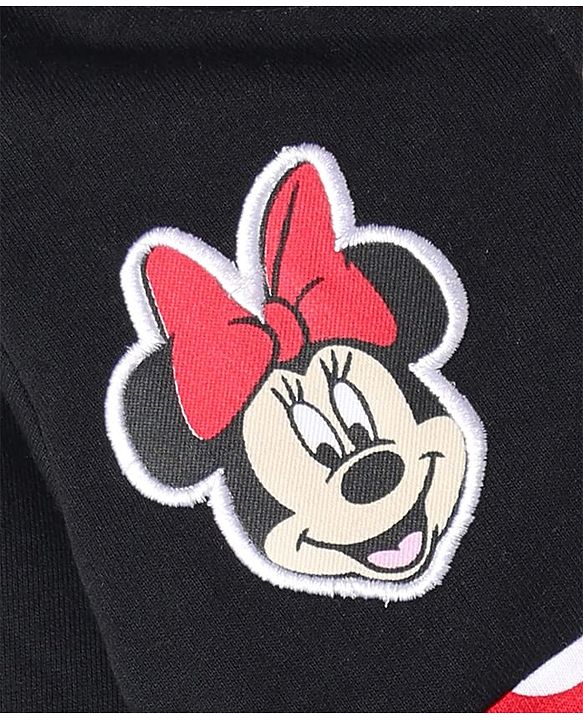 Babyhug Disney Terry Knit Full Sleeves Hooded Sweatjacket With Minnie Mouse Graphics & Bow Applique - Red & Black