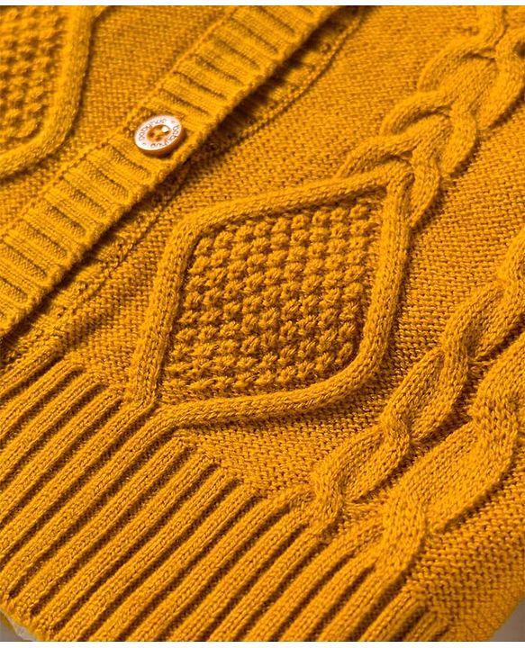 Babyhug Knit Full Sleeves Front Open Sweater with Cable Knit Design - Yellow