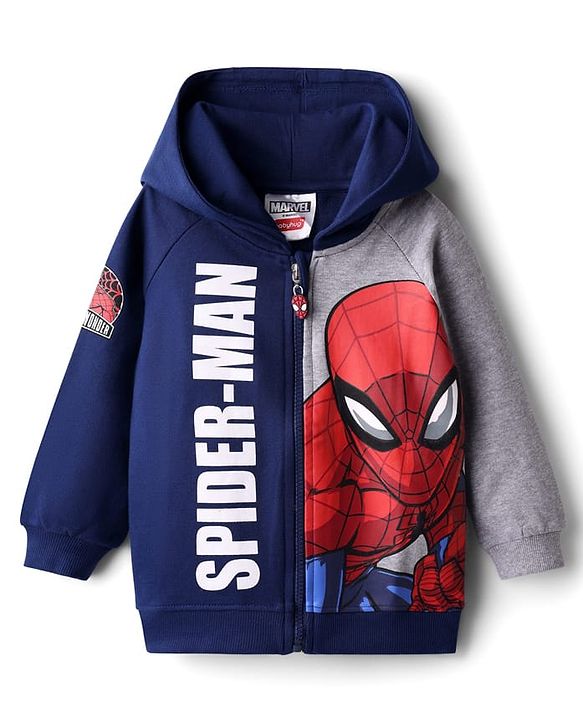 Babyhug Marvel Terry Knit Full Raglan Sleeves Hooded Sweatjacket With Spider Man Graphics - Multi Colour