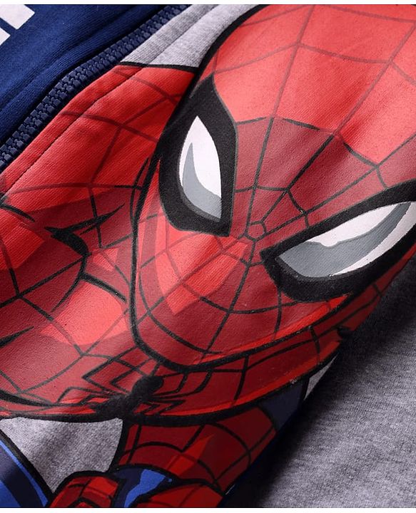 Babyhug Marvel Terry Knit Full Raglan Sleeves Hooded Sweatjacket With Spider Man Graphics - Multi Colour