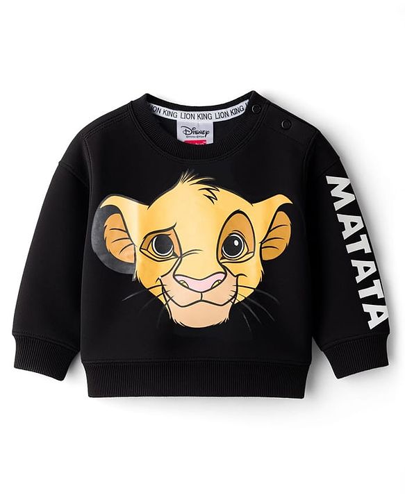 Babyhug Disney Terry Knit Oversize Drop Shoulder Full Sleeves Sweatshirt with Front and Back Lion King Graphics -Black