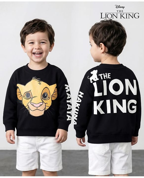 Babyhug Disney Terry Knit Oversize Drop Shoulder Full Sleeves Sweatshirt with Front and Back Lion King Graphics -Black