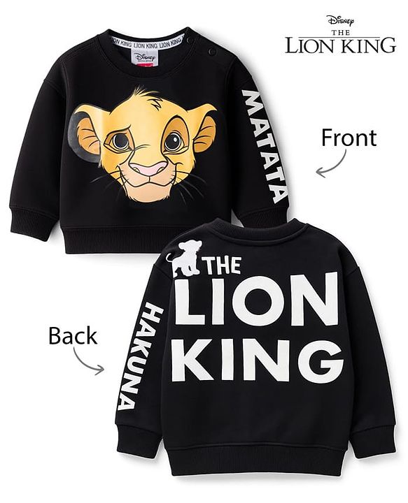 Babyhug Disney Terry Knit Oversize Drop Shoulder Full Sleeves Sweatshirt with Front and Back Lion King Graphics -Black