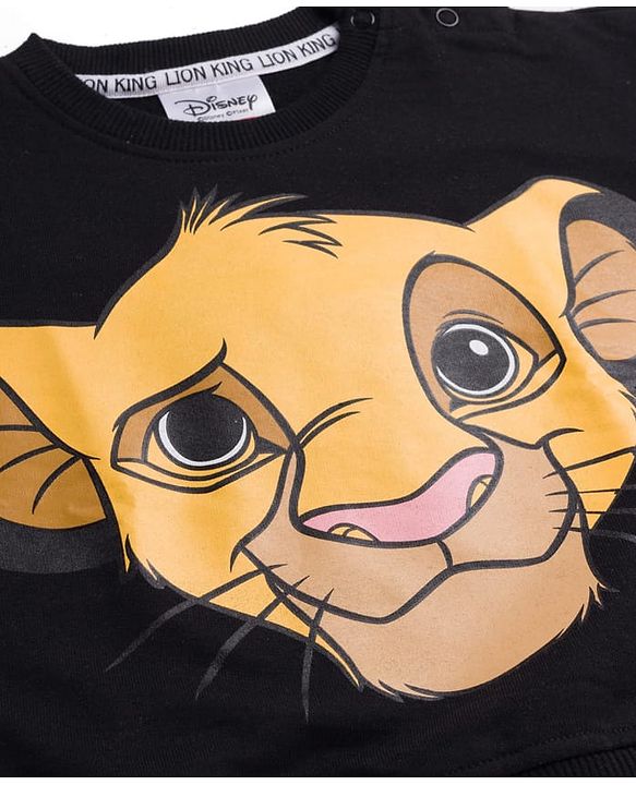 Babyhug Disney Terry Knit Oversize Drop Shoulder Full Sleeves Sweatshirt with Front and Back Lion King Graphics -Black