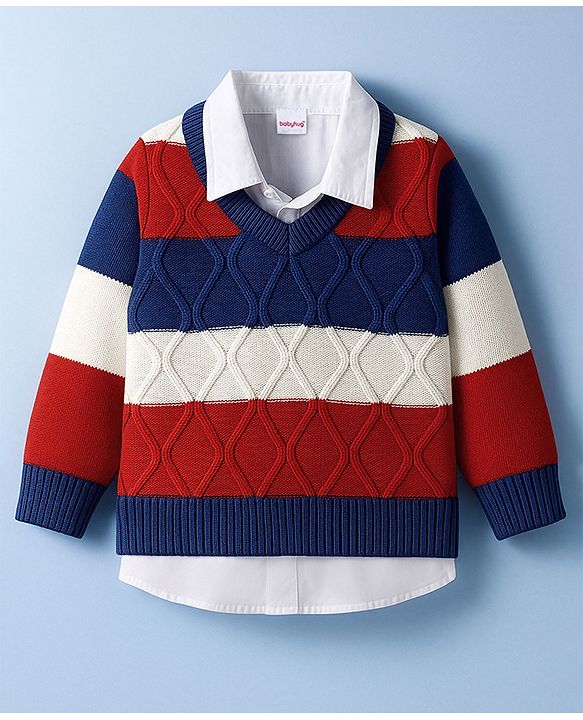 Babyhug Knit Full Sleeves Pullover Sweater With Cable Knit Design - Multicolour