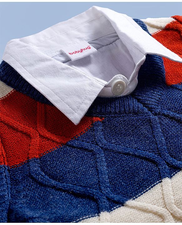Babyhug Knit Full Sleeves Pullover Sweater With Cable Knit Design - Multicolour