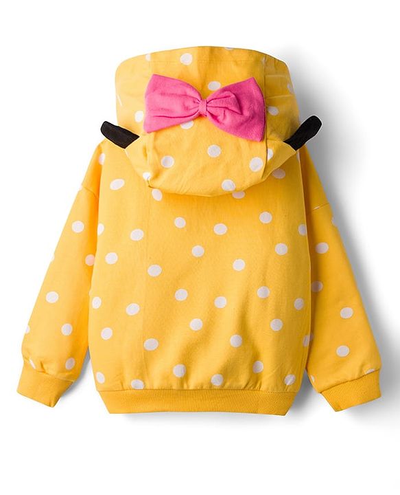Babyhug Disney Terry Knit Full Sleeves Hooded Sweatshirt With Minnie Mouse Graphics & Bow Applique - Yellow