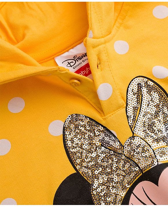 Babyhug Disney Terry Knit Full Sleeves Hooded Sweatshirt With Minnie Mouse Graphics & Bow Applique - Yellow