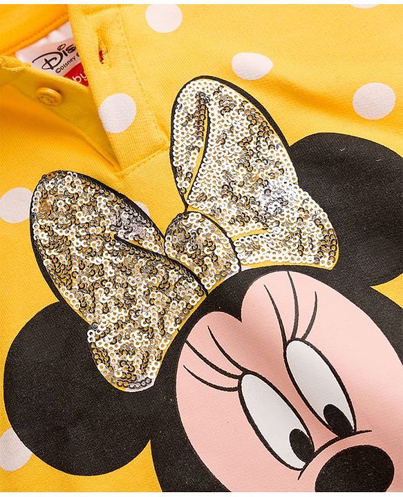 Babyhug Disney Terry Knit Full Sleeves Hooded Sweatshirt With Minnie Mouse Graphics & Bow Applique - Yellow