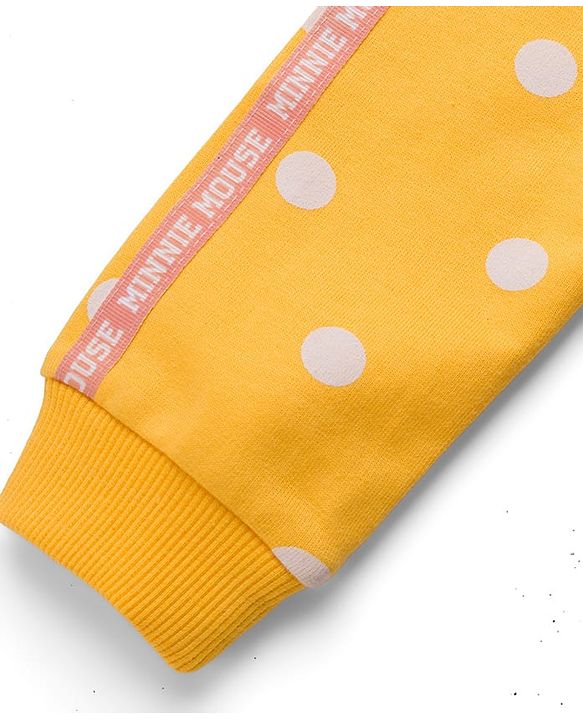 Babyhug Disney Terry Knit Full Sleeves Hooded Sweatshirt With Minnie Mouse Graphics & Bow Applique - Yellow