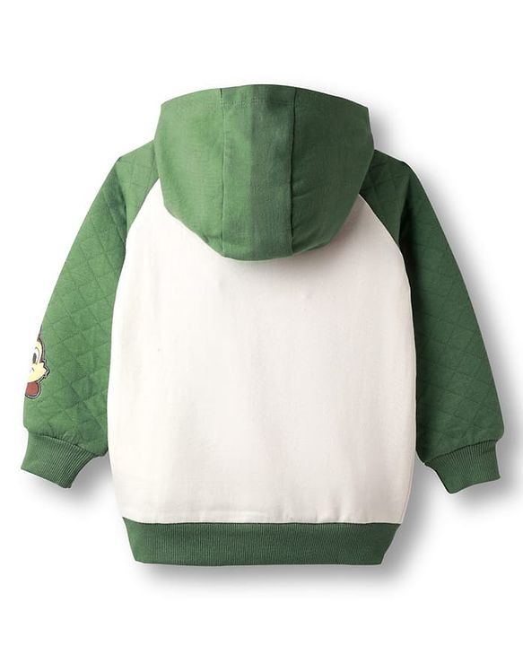 Babyhug Disney Terry Knit Full Raglan Sleeves Hooded Sweatshirt with Chip n Dale Patch Detailing & Kangaroo Pocket - Green & White