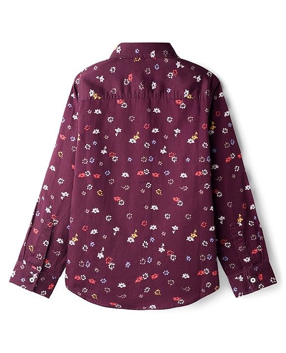 Pine Kids Cotton Woven Full Sleeves Shirt With Floral Print - Wine