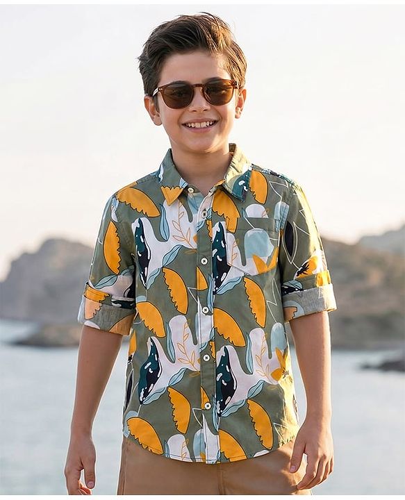 Pine Kids Cotton Woven Full Sleeves Printed Shirt - Multicolour