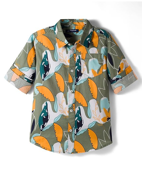 Pine Kids Cotton Woven Full Sleeves Printed Shirt - Multicolour