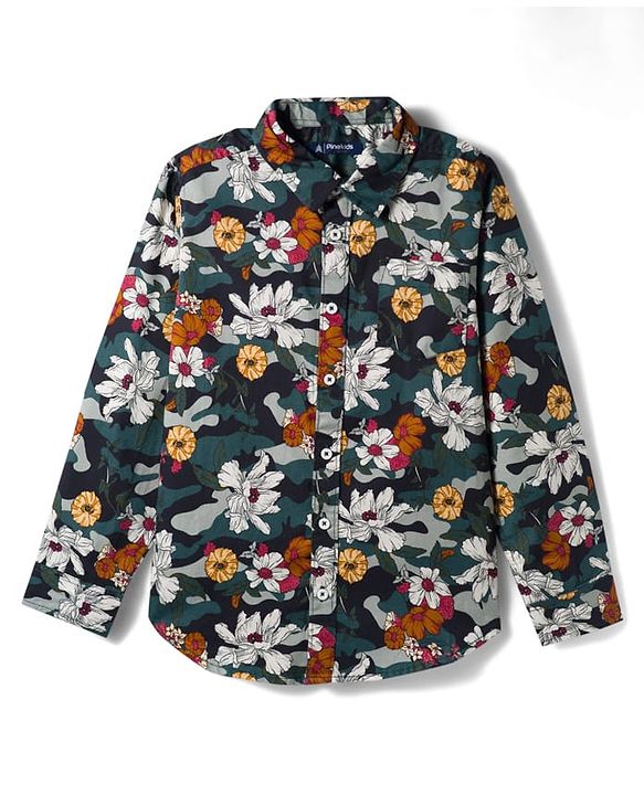 Pine Kids Cotton Woven Full Sleeves Shirt With Floral Print - Multicolour