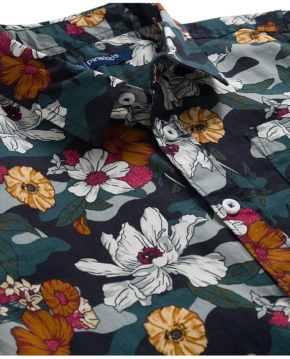 Pine Kids Cotton Woven Full Sleeves Shirt With Floral Print - Multicolour