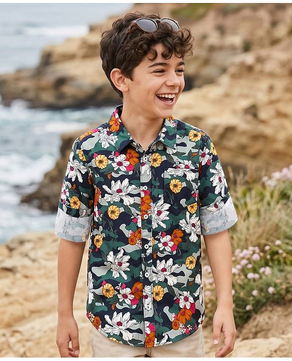 Pine Kids Cotton Woven Full Sleeves Shirt With Floral Print - Multicolour