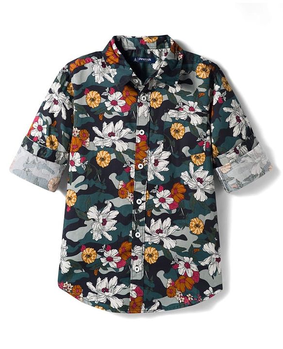 Pine Kids Cotton Woven Full Sleeves Shirt With Floral Print - Multicolour
