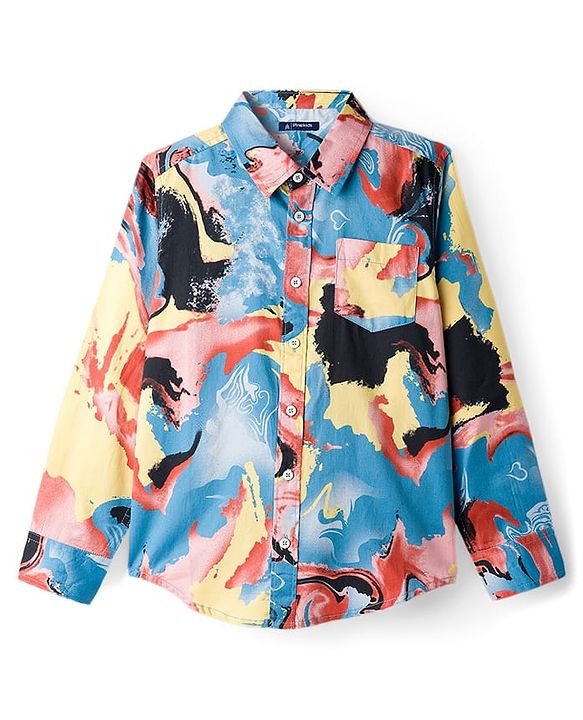 Pine Kids Cotton Woven Full Sleeves Printed Shirt - Light Blue