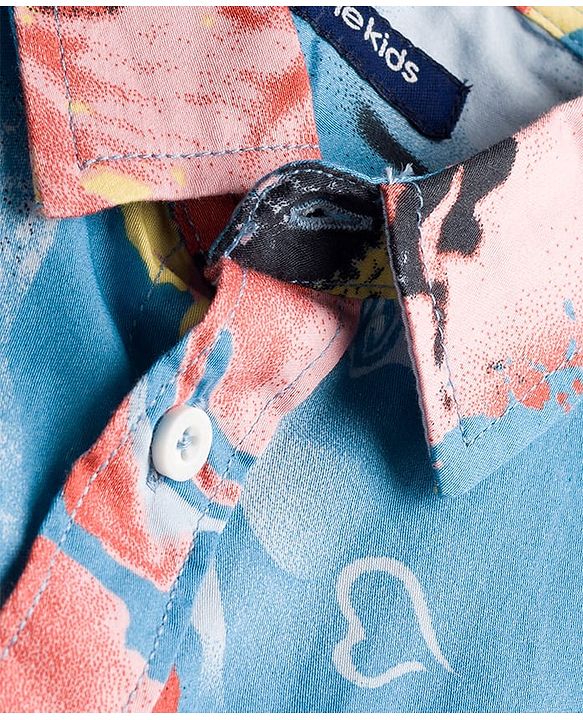 Pine Kids Cotton Woven Full Sleeves Printed Shirt - Light Blue