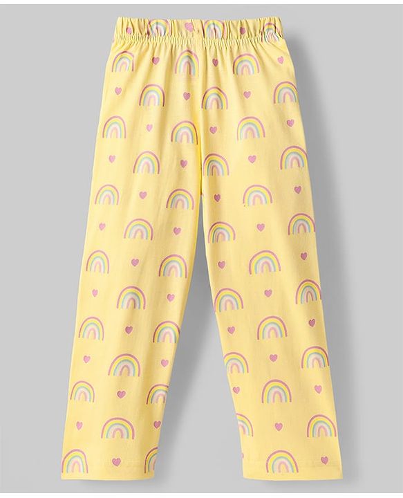 Babyhug Cotton Knit Full Sleeves Night Suit with Rainbow Print - Yellow