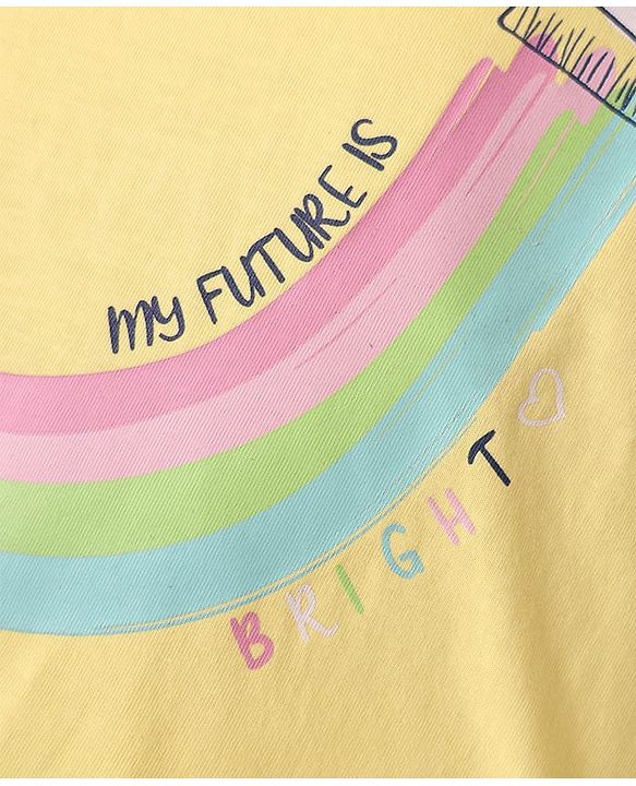Babyhug Cotton Knit Full Sleeves Night Suit with Rainbow Print - Yellow
