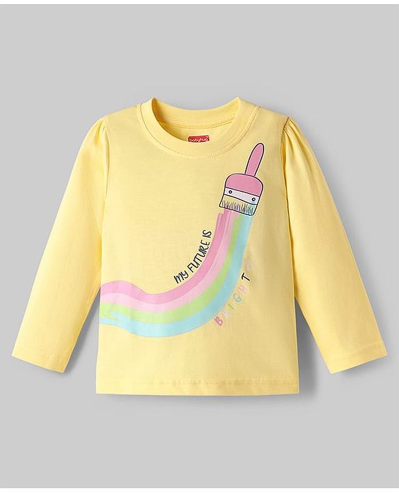 Babyhug Cotton Knit Full Sleeves Night Suit with Rainbow Print - Yellow