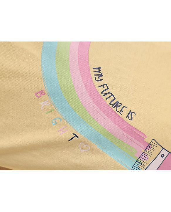 Babyhug Cotton Knit Full Sleeves Night Suit with Rainbow Print - Yellow