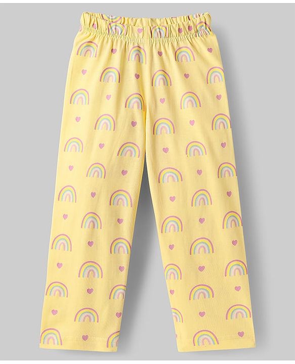 Babyhug Cotton Knit Full Sleeves Night Suit with Rainbow Print - Yellow