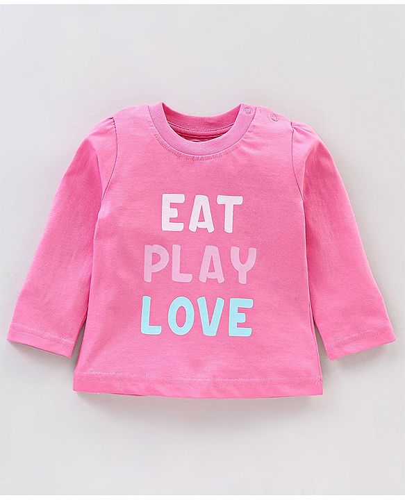 Babyhug Cotton Knit Full Sleeves Night Suit With Text Print - Pink