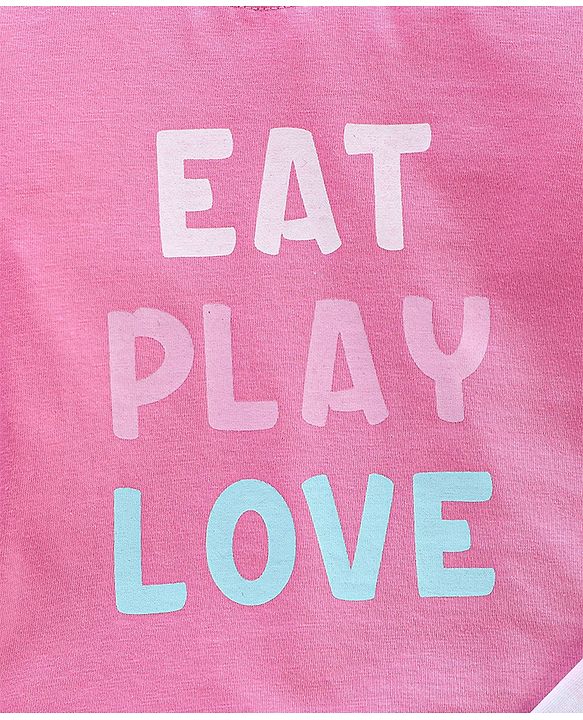 Babyhug Cotton Knit Full Sleeves Night Suit With Text Print - Pink