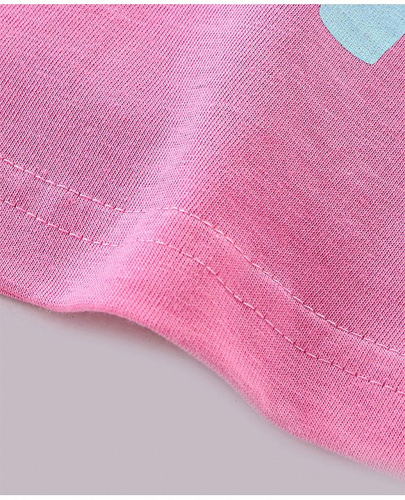 Babyhug Cotton Knit Full Sleeves Night Suit With Text Print - Pink