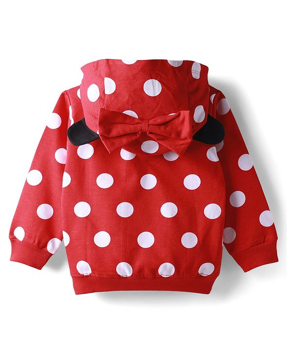 Babyhug Disney Terry Knit Full Sleeves Hooded Sweatjacket With Minnie Mouse Graphics & Bow Applique - Red
