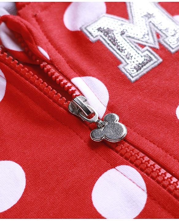 Babyhug Disney Terry Knit Full Sleeves Hooded Sweatjacket With Minnie Mouse Graphics & Bow Applique - Red